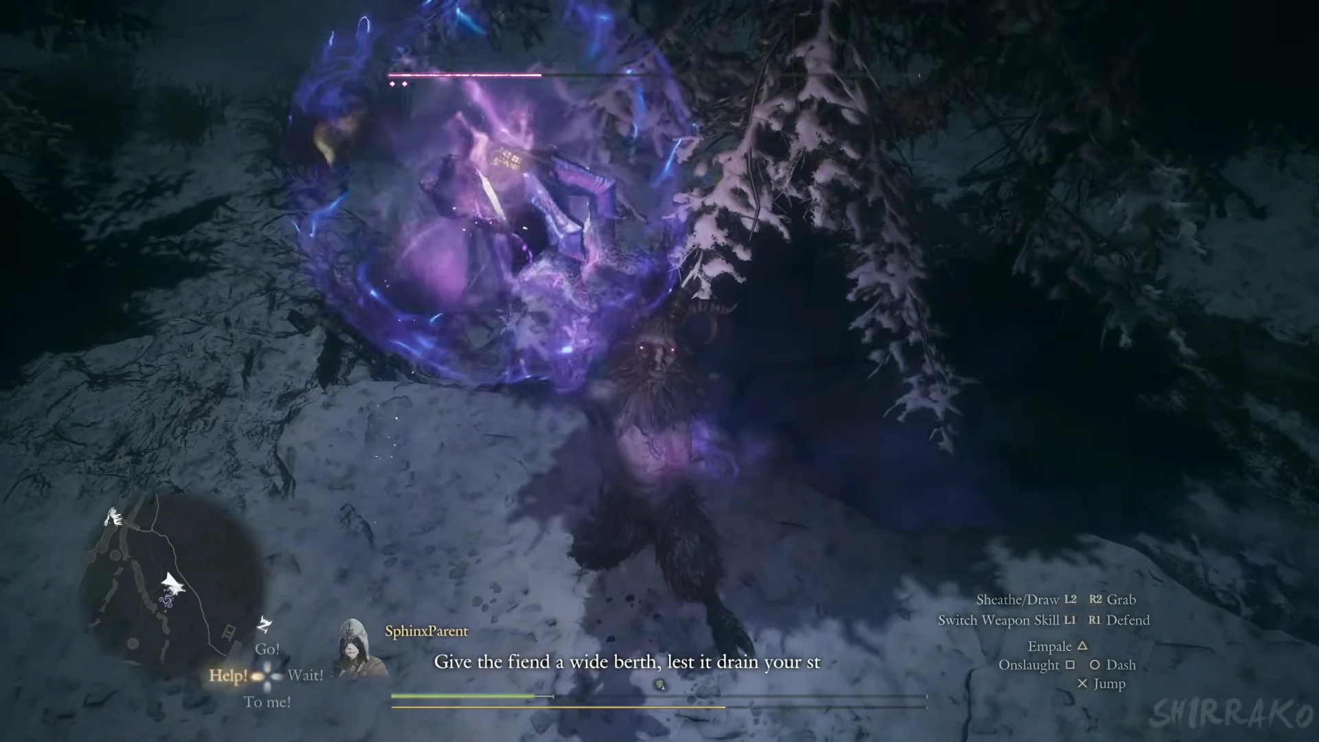 Purple lightning sphere around the demon