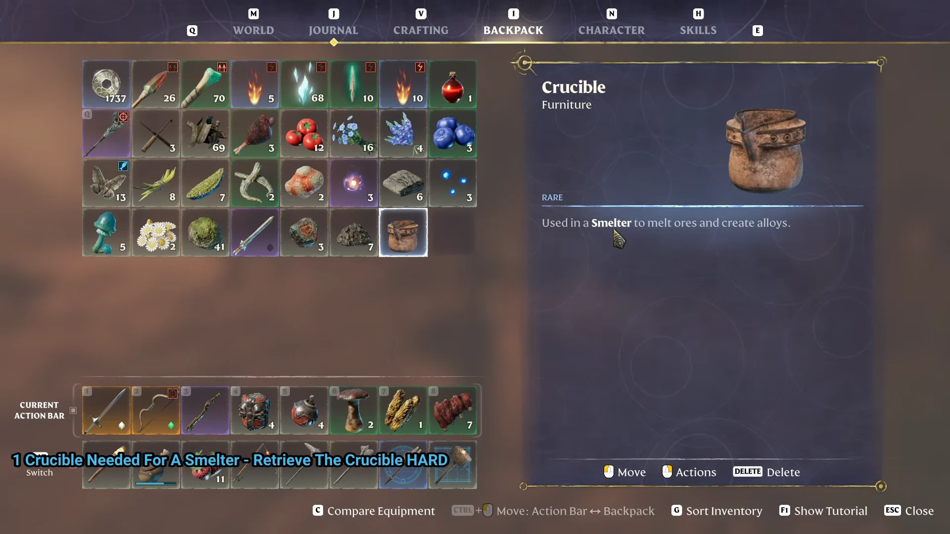 Special item acquired: Crucible, Smelter unlocked at the Blacksmith