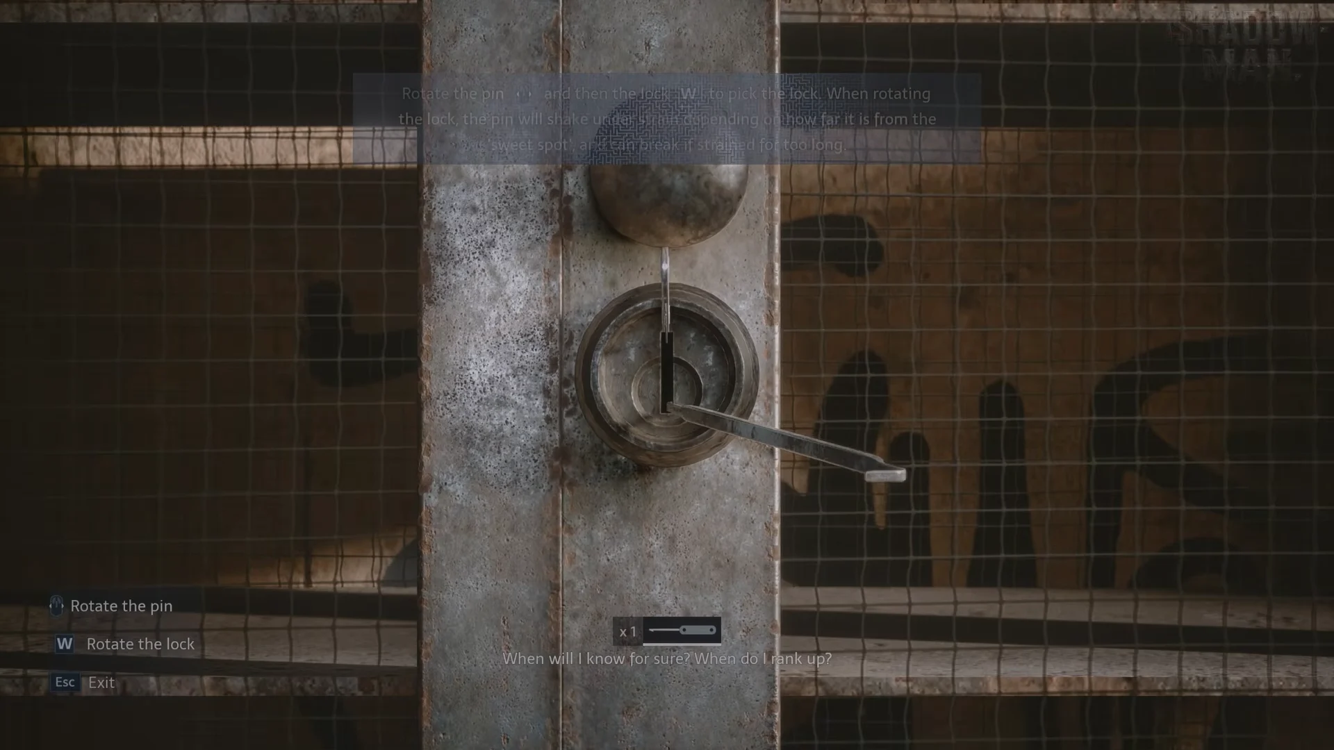 The lockpicking screen and its controls