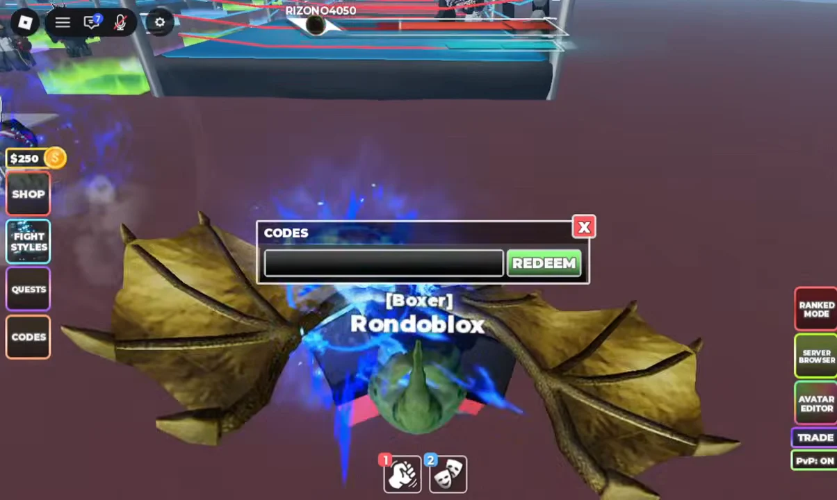 Opening codes menu