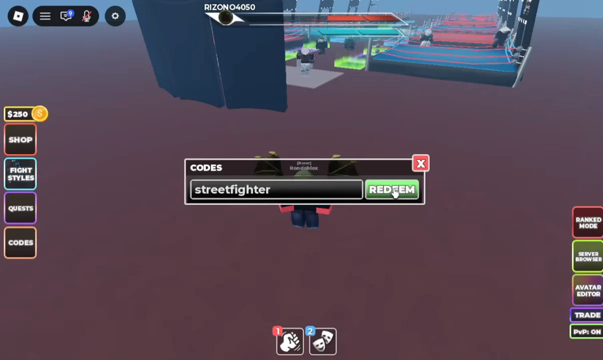 Redeeming code "streetfighter"