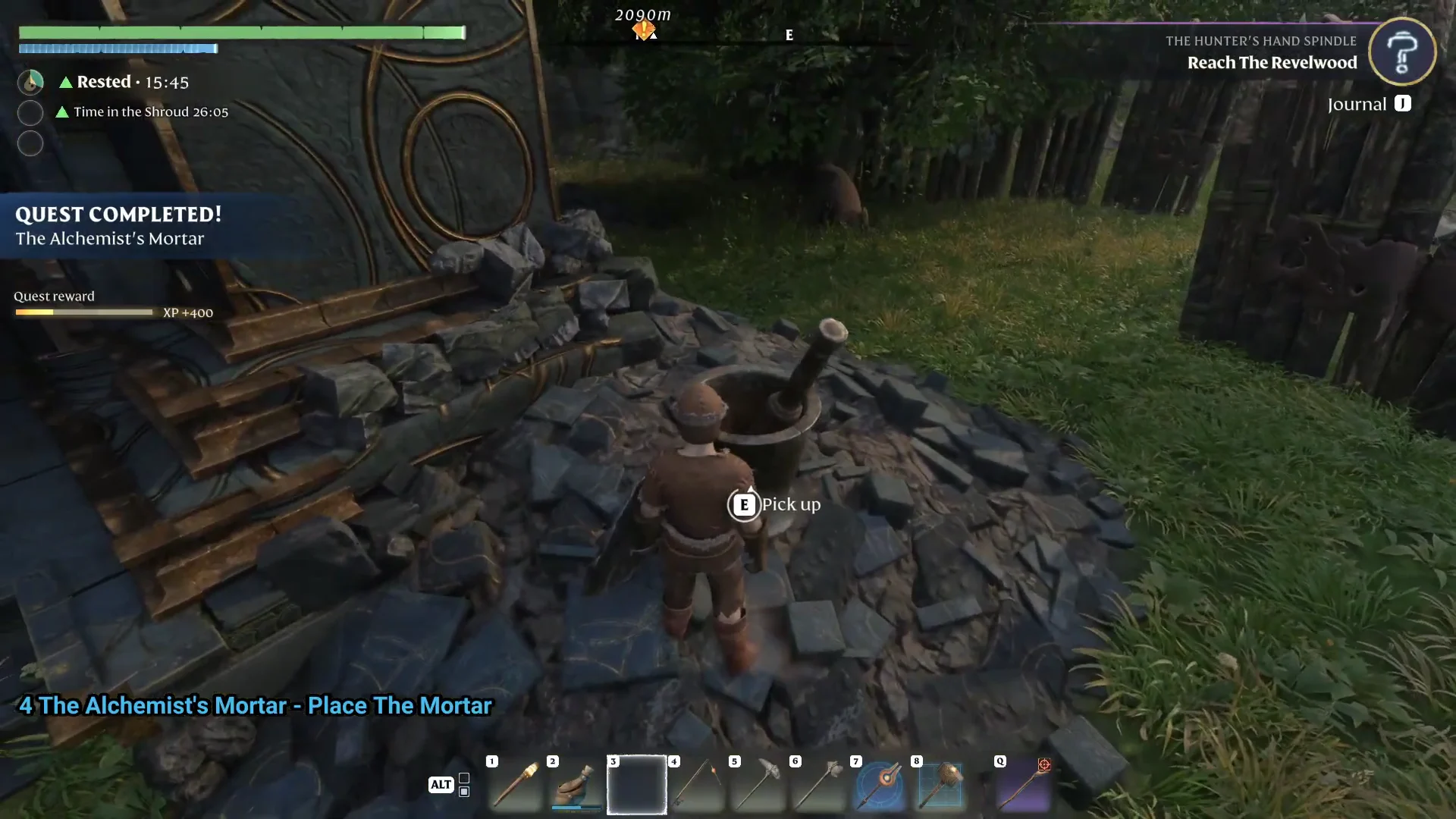 Mortar placed at the base, Quest Completed The Alchemist's Mortar
