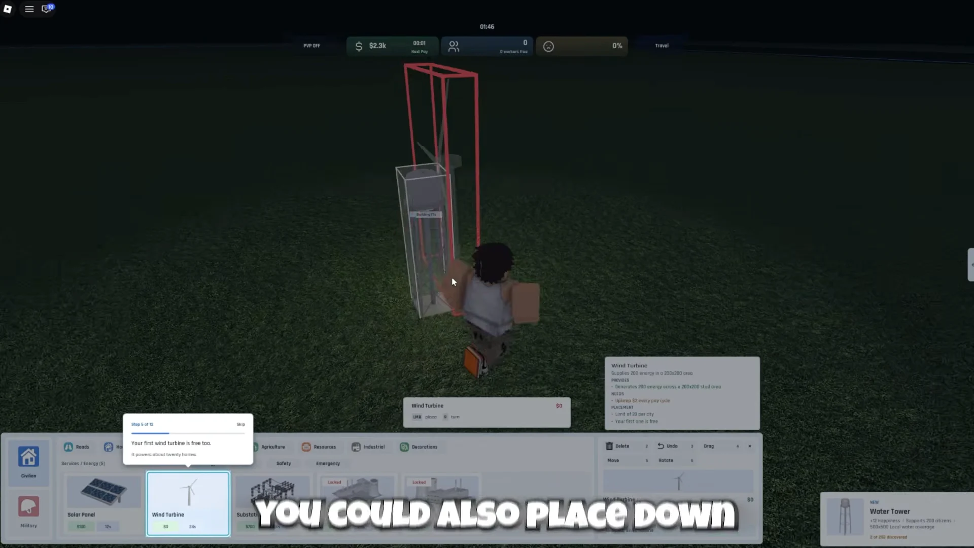 Placing Water Tower & Wind Turbine