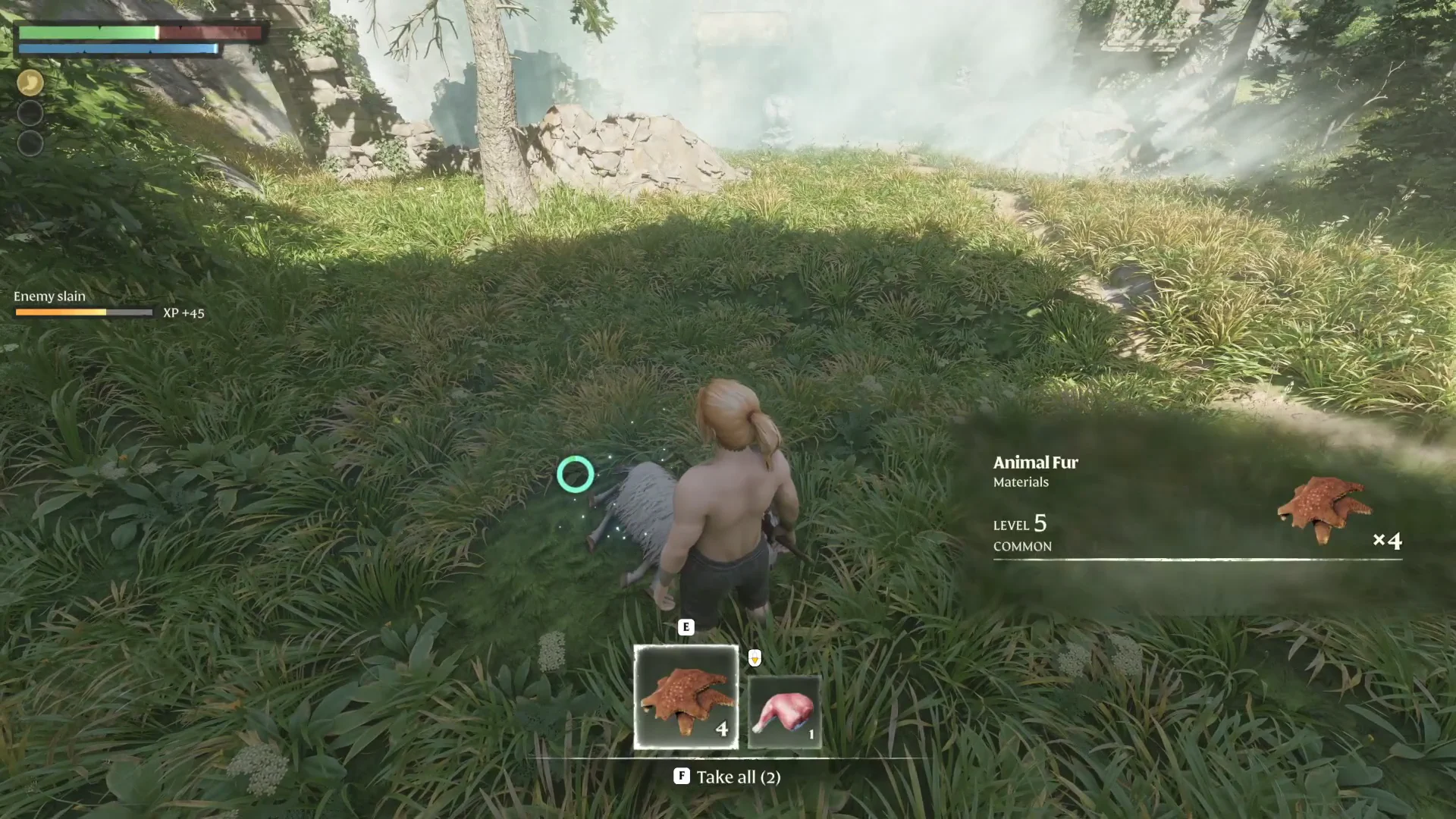 Looting a body lying in the grass