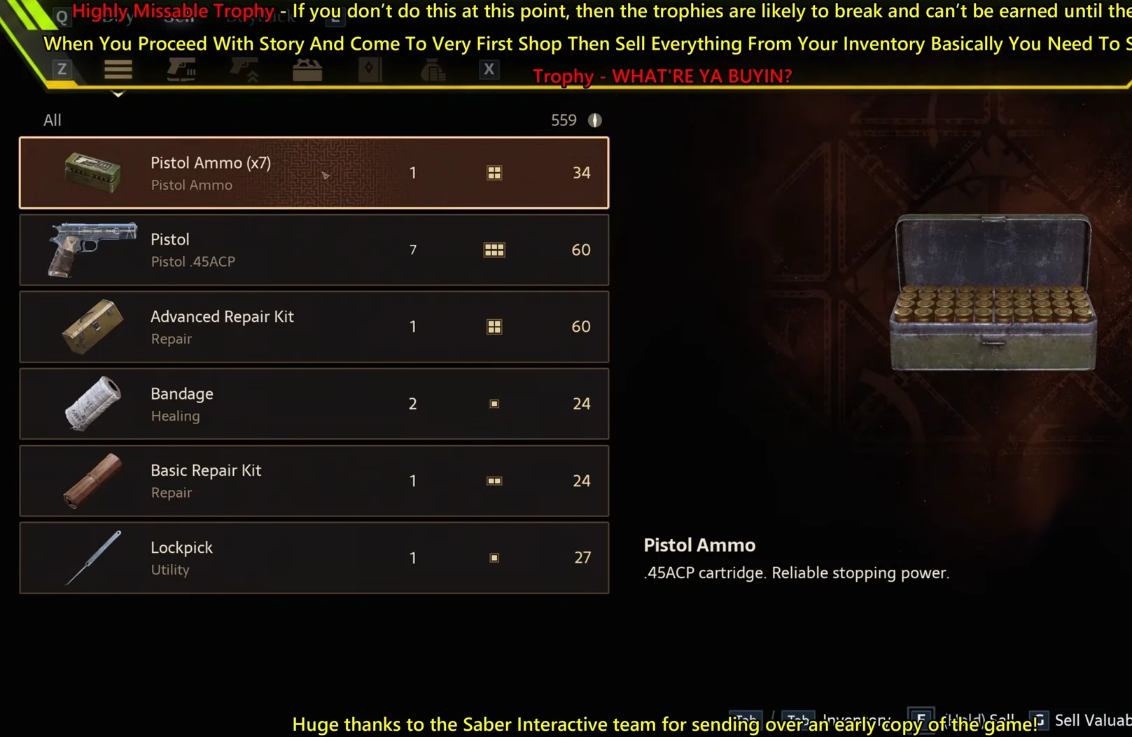 Selling inventory items