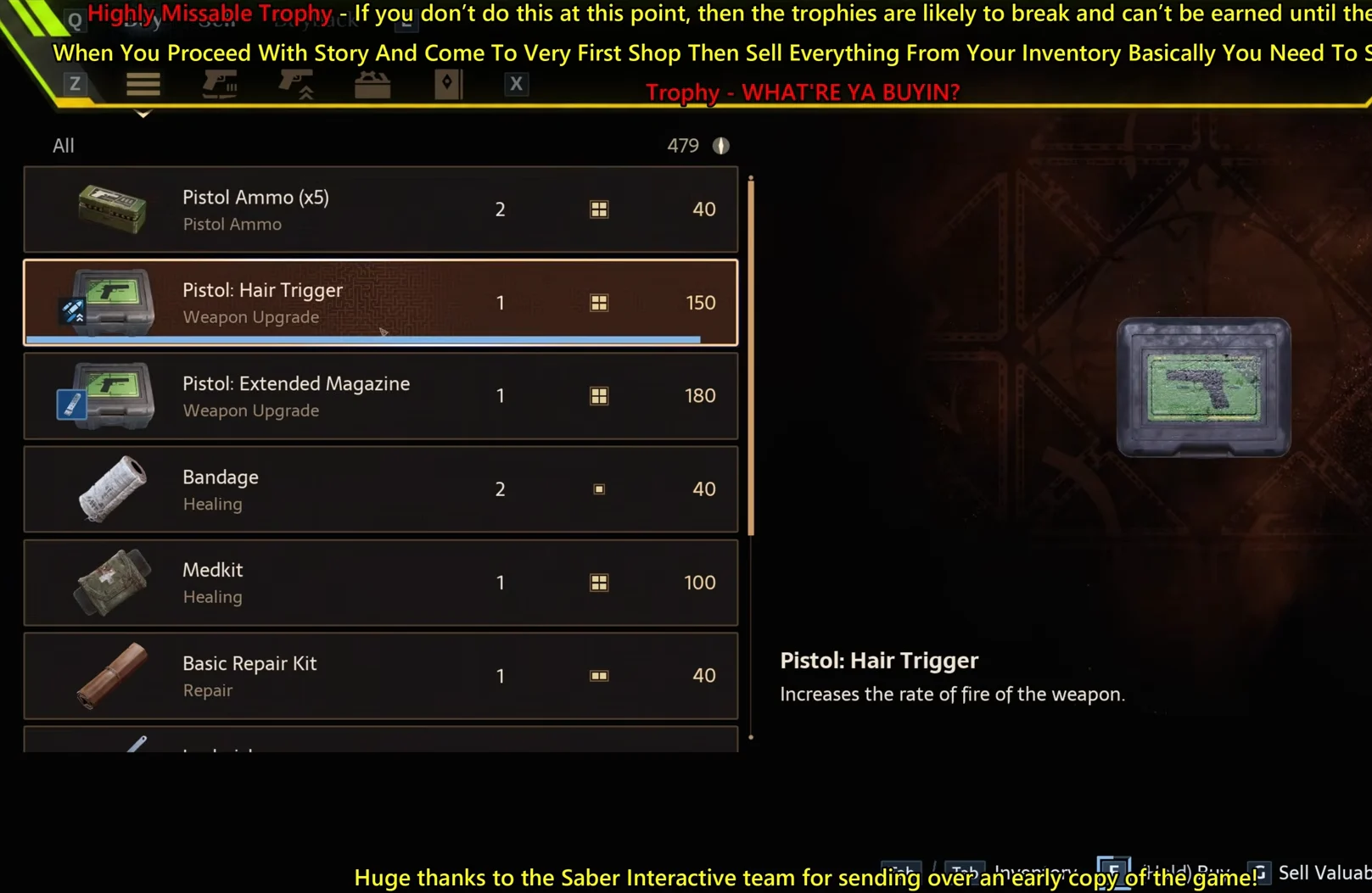 Purchasing items & upgrades