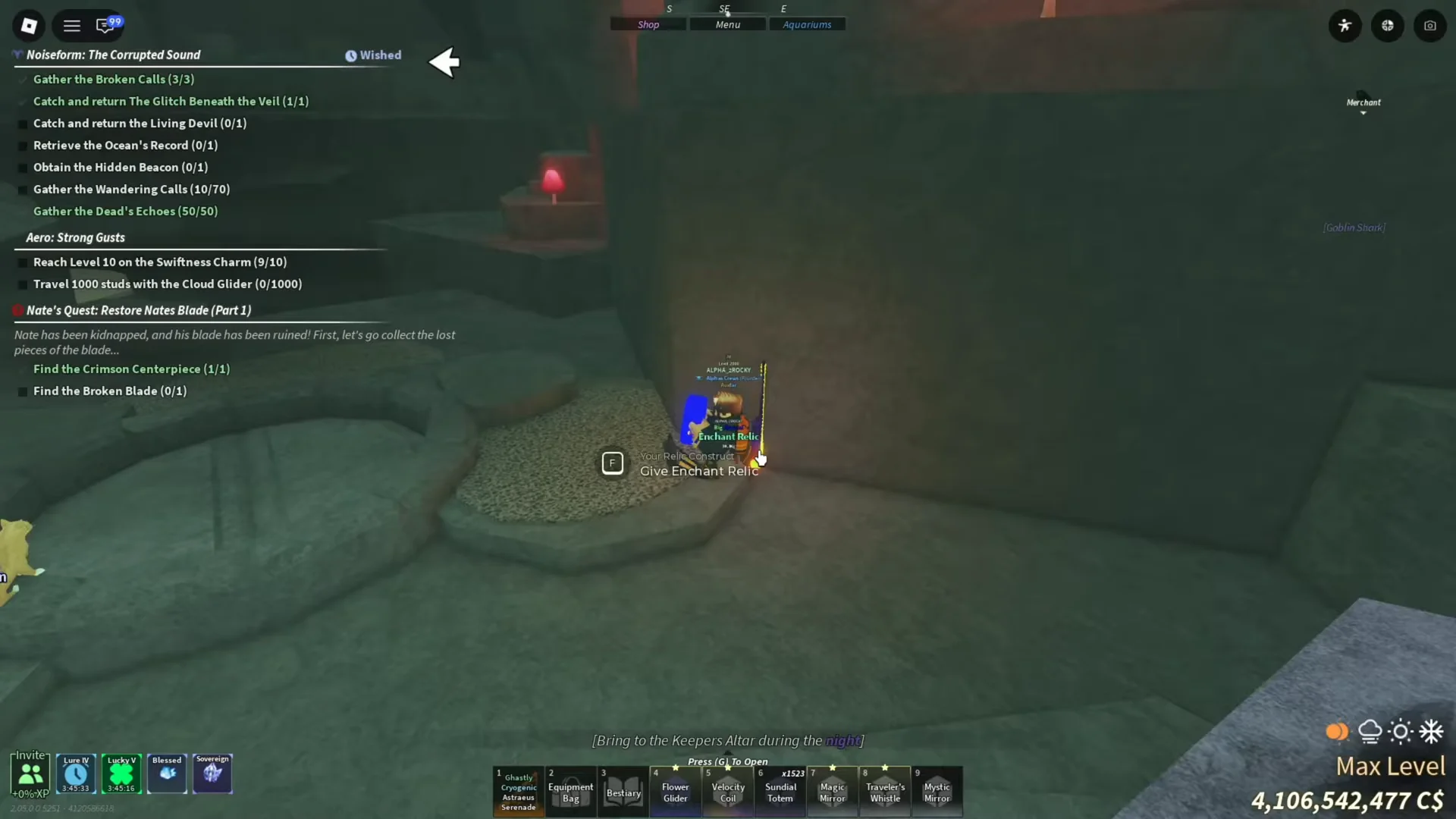 Placing the first relic (Hexed Enchant Relic)