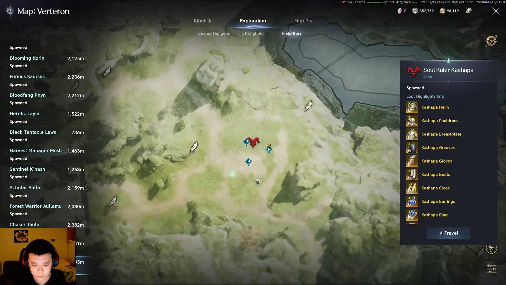 Verteron map and boss drop inspection