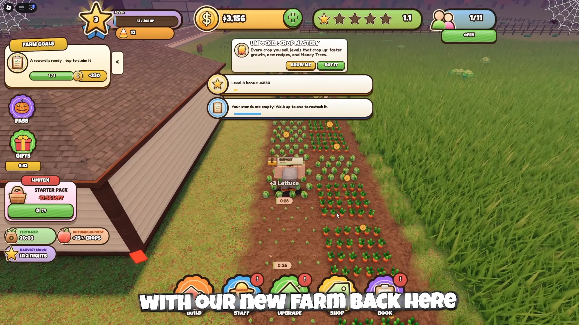 Harvesting Crops & Leveling Up