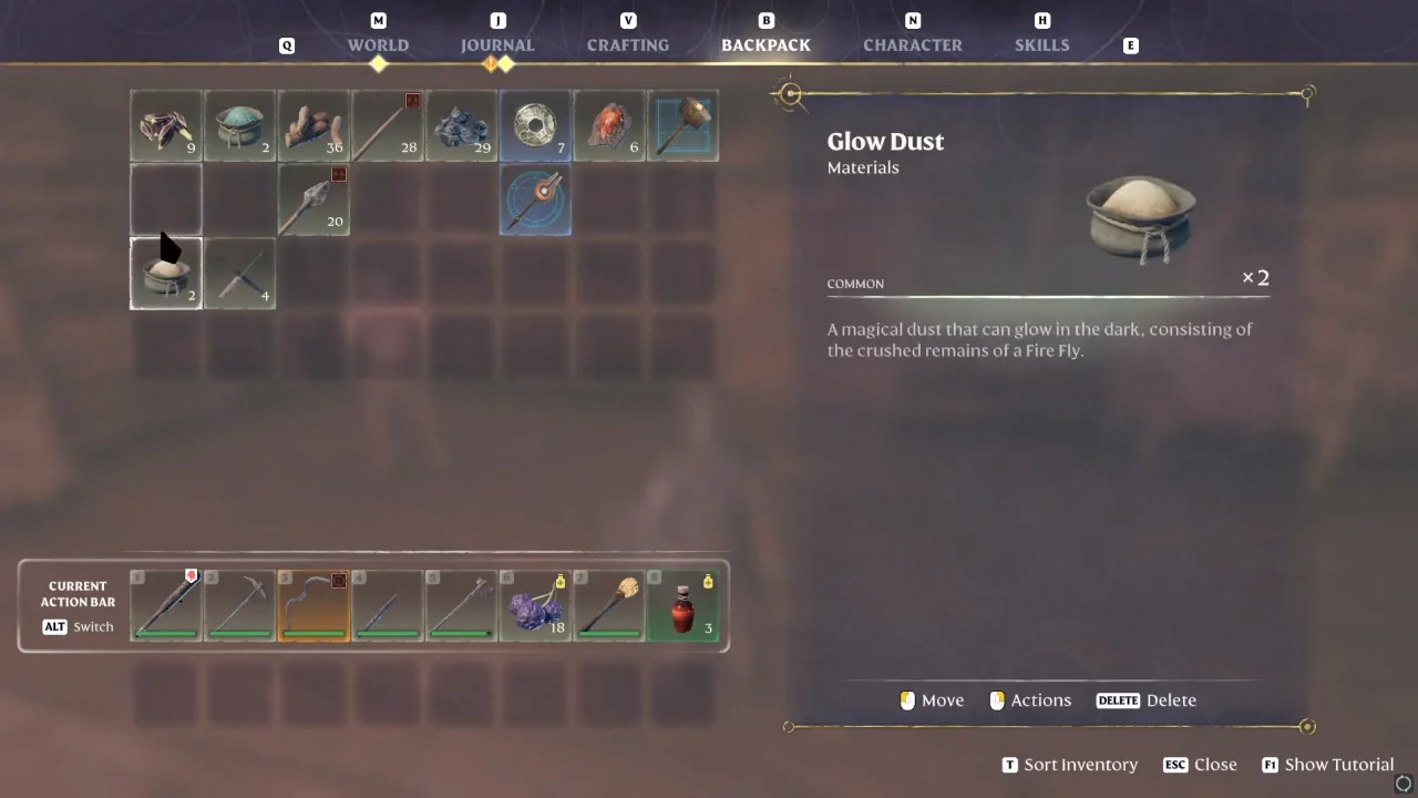 Glow Dust in the backpack