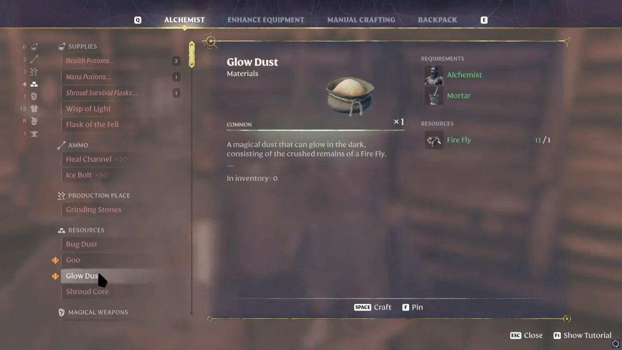 Glow Dust recipe at the Alchemist