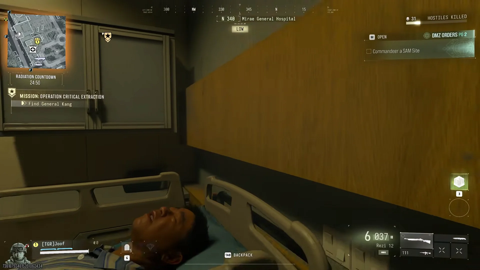 General Kang in hospital bed