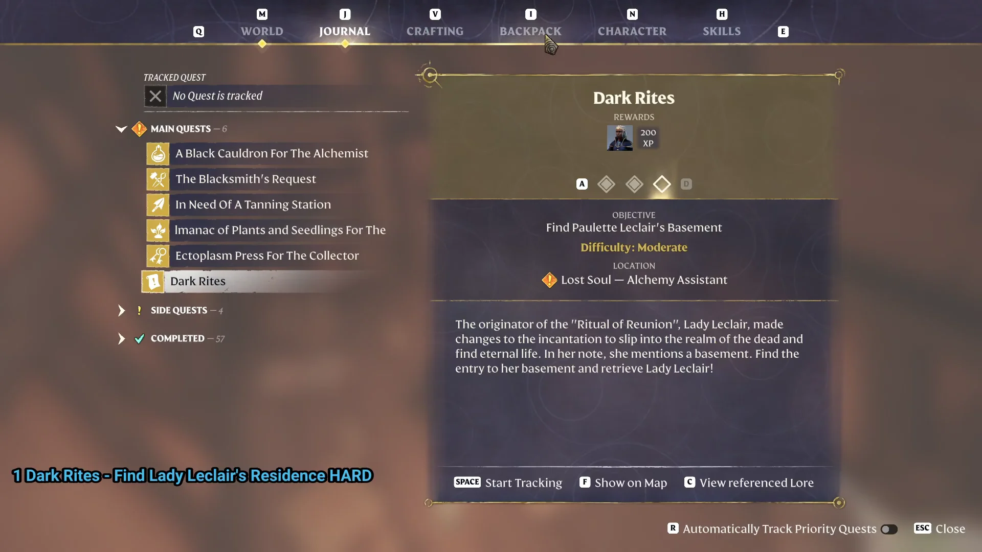 journal Dark Rites, location Lost Soul - Alchemy Assistant
