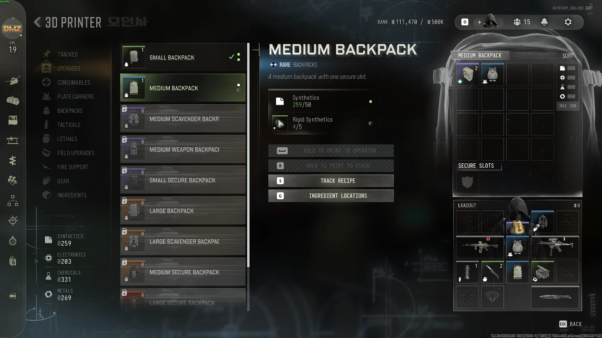 Medium Backpack recipe
