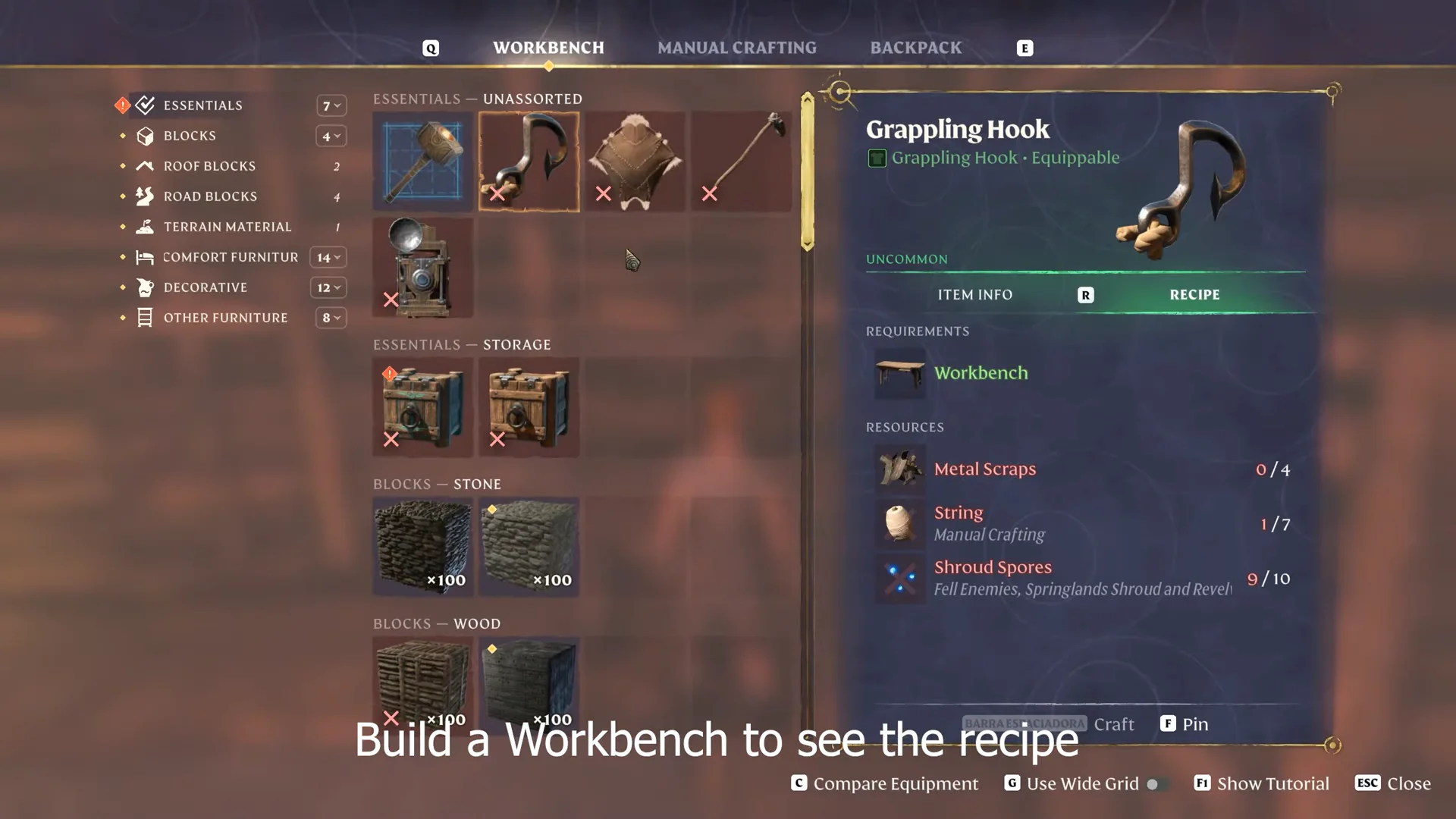 the Grappling Hook recipe at the Workbench