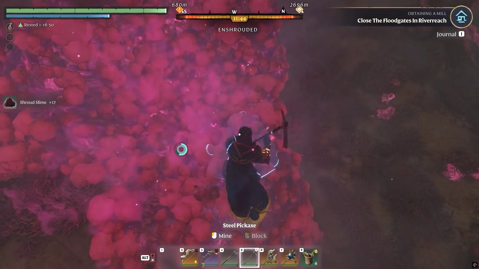 mining the mass with a pickaxe, Shroud Slime x17