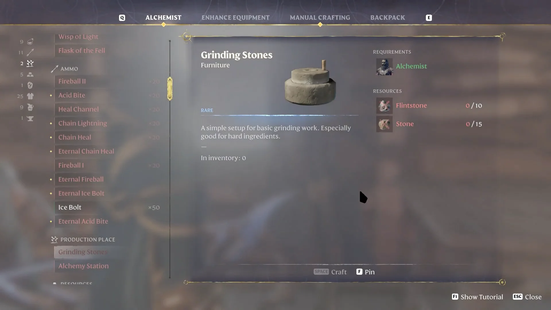 Grinding Stones recipe at the Alchemist (Flintstone, Stone)