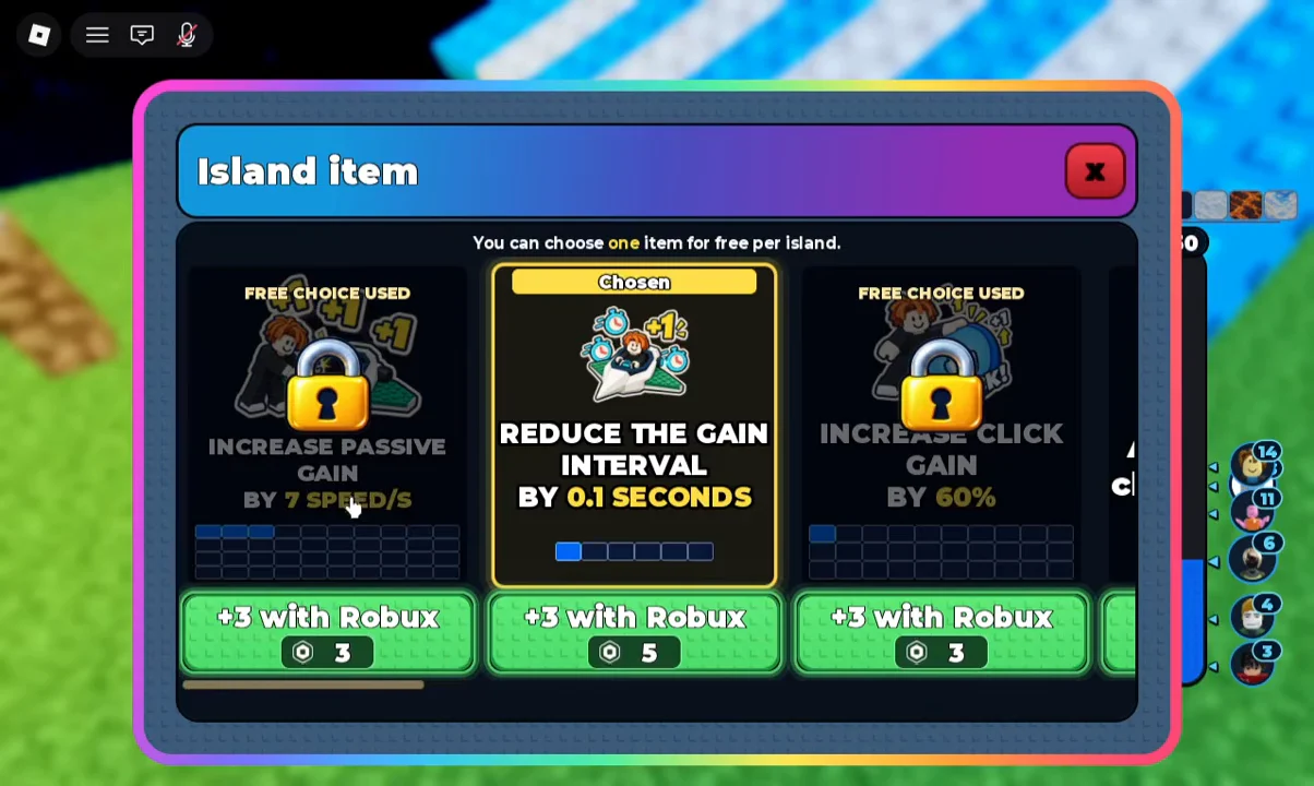 Island 7 shop items overview