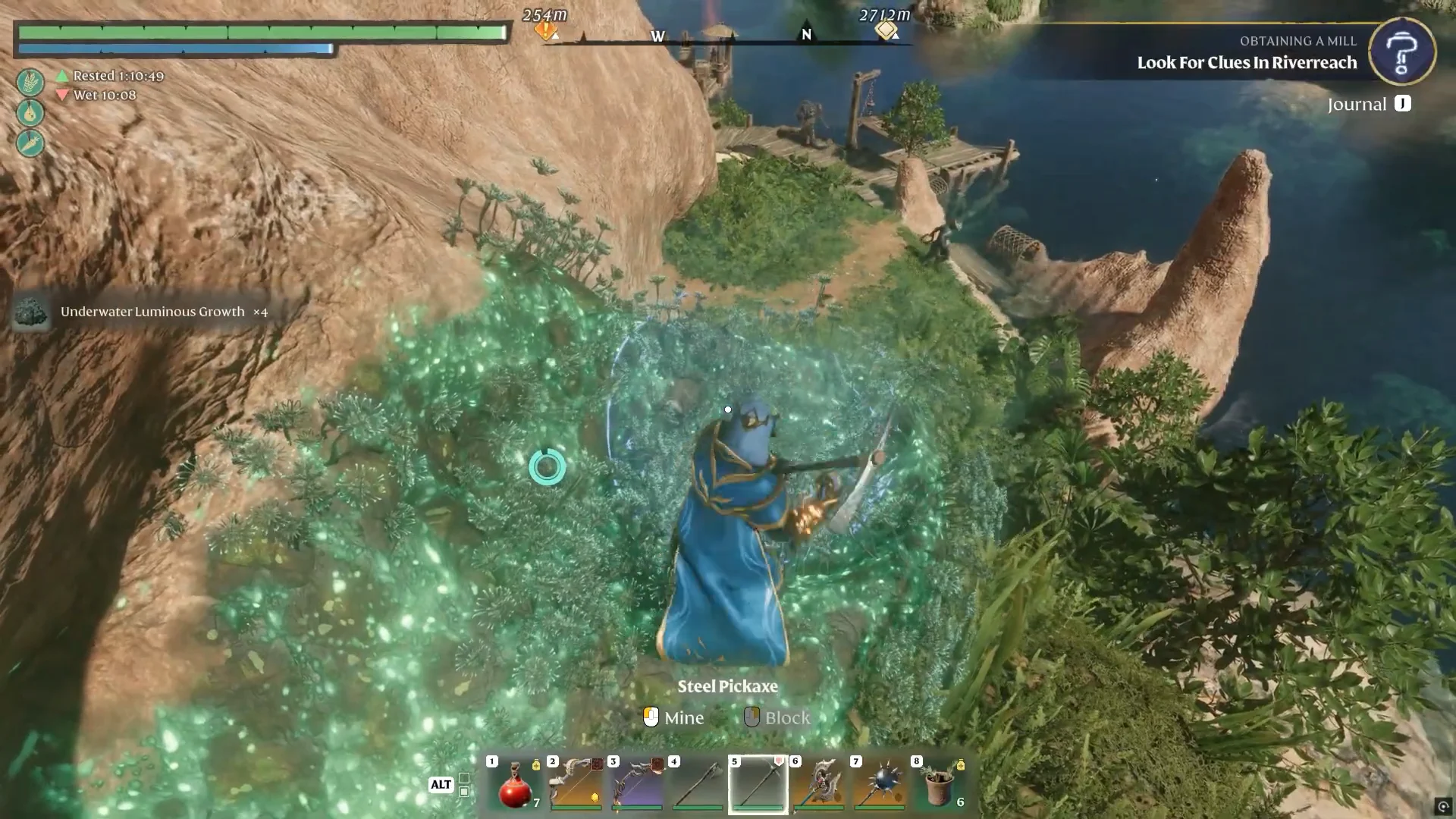 the green glowing growth by the water in the Veilwater Basin