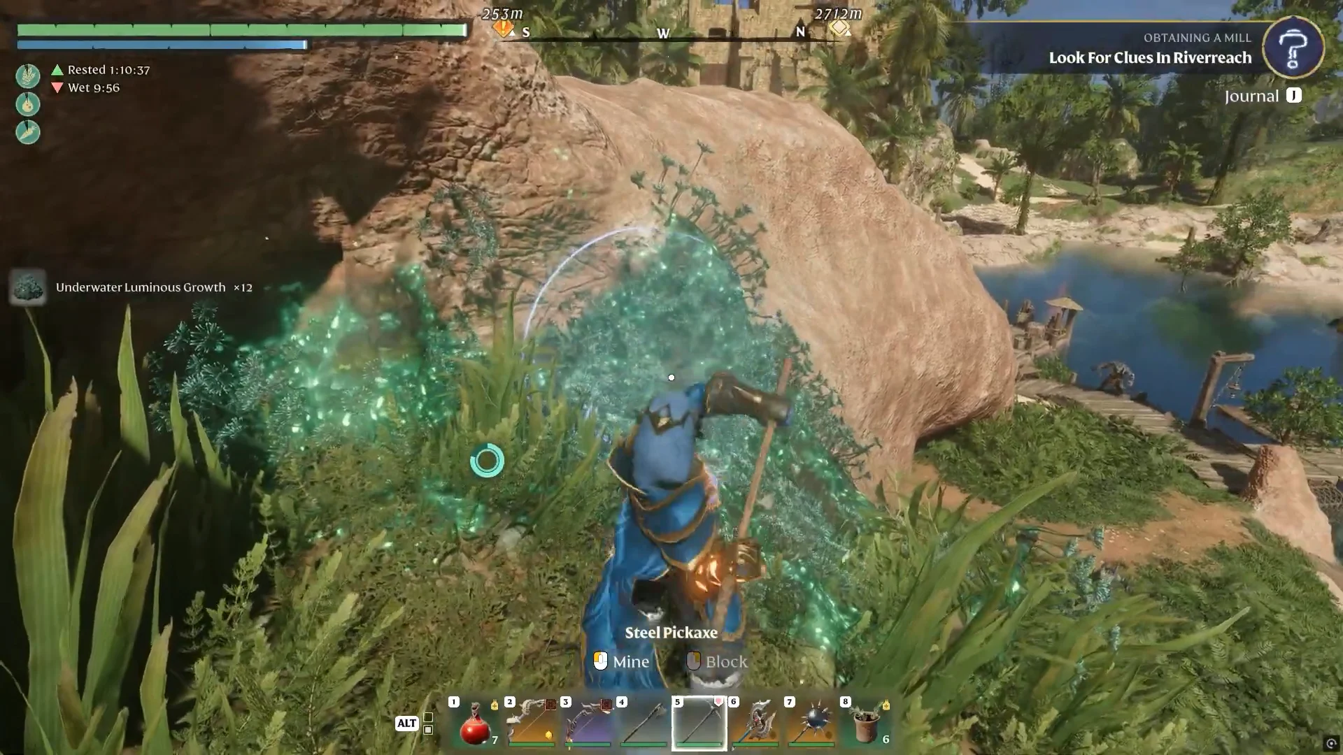 mining the patch with a pickaxe and the pickup notice