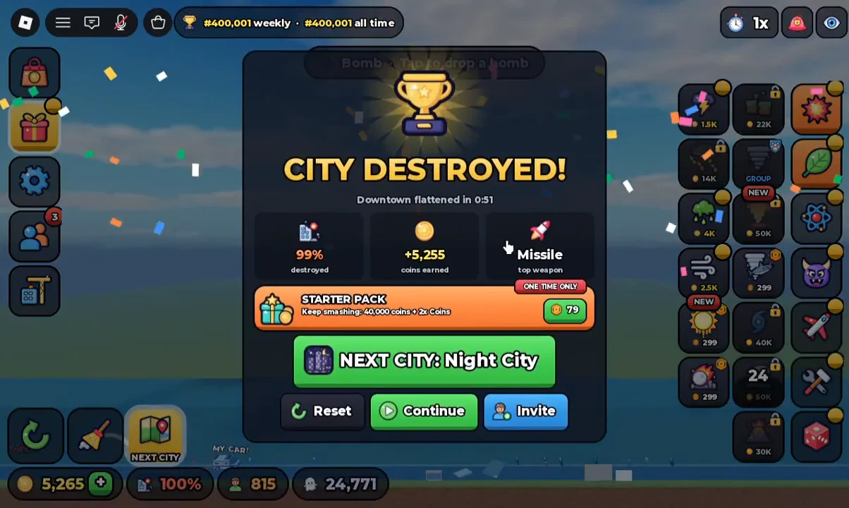 City Destroyed Victory Screen