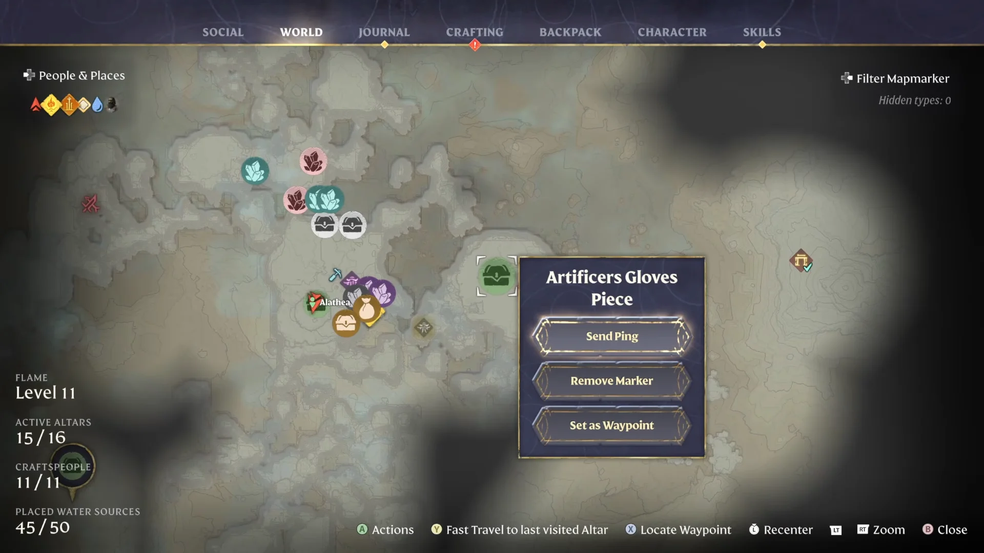 map marker labelled Artificers Gloves Piece in Cinder's Cradle