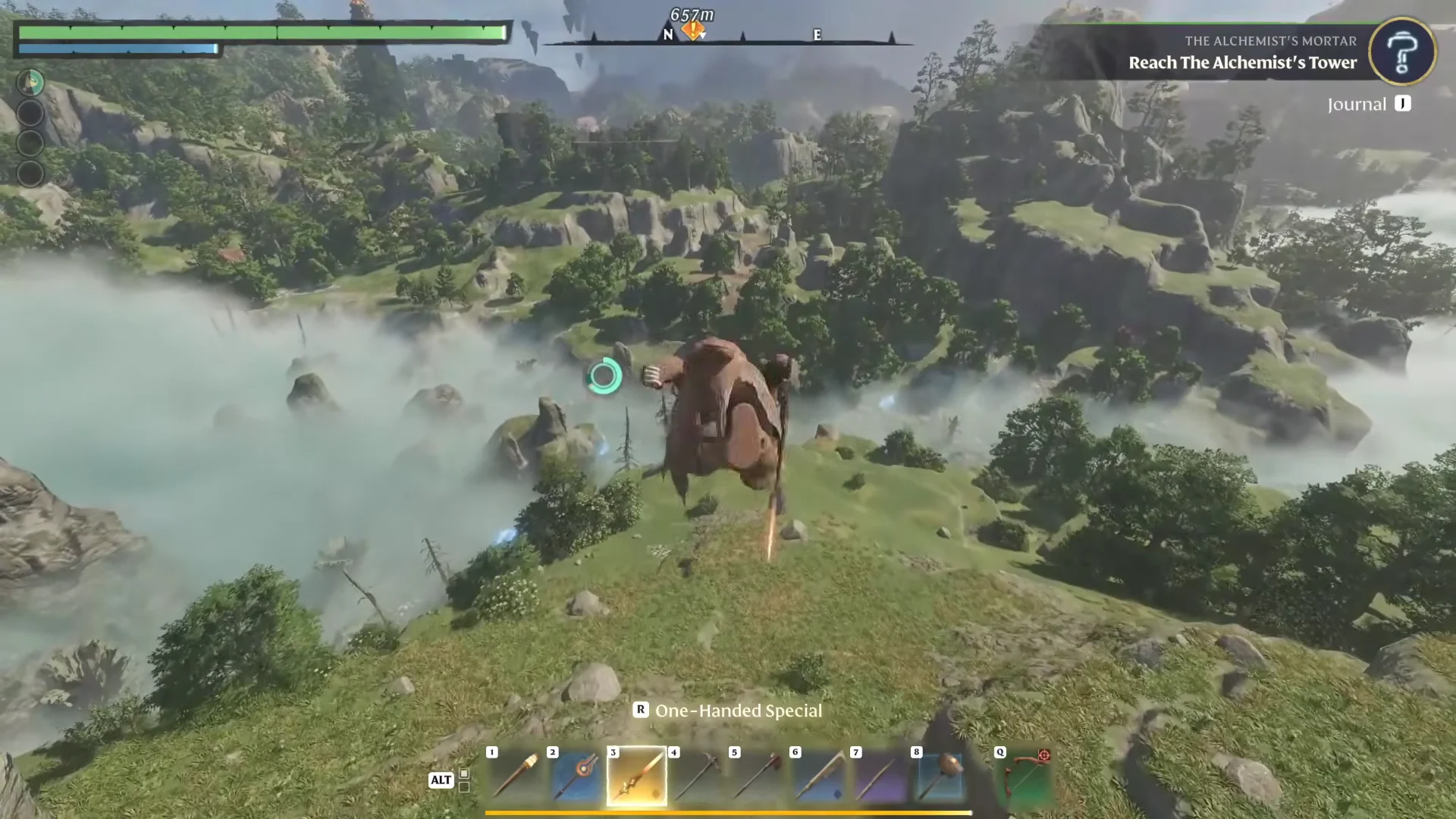 Landing on hilltop ridge