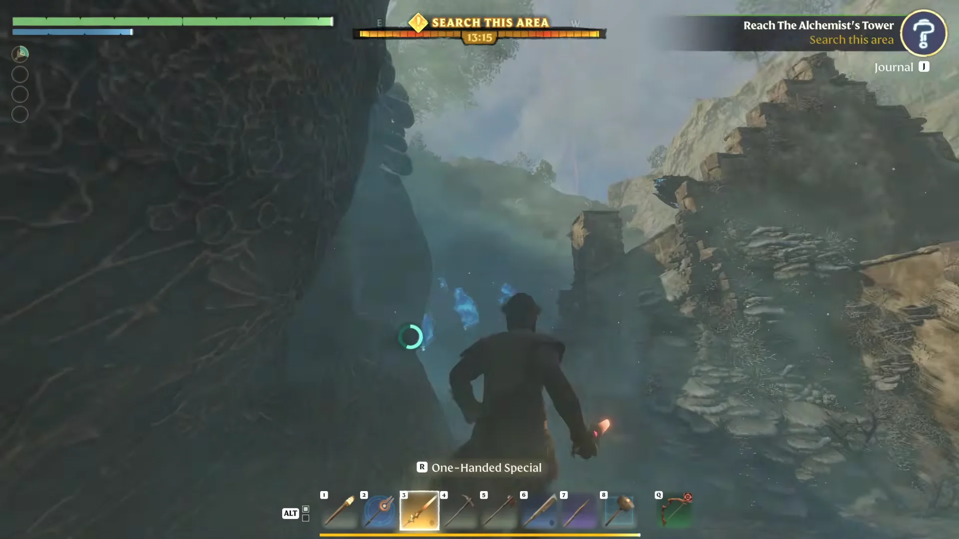 Climbing ruins scaffolding