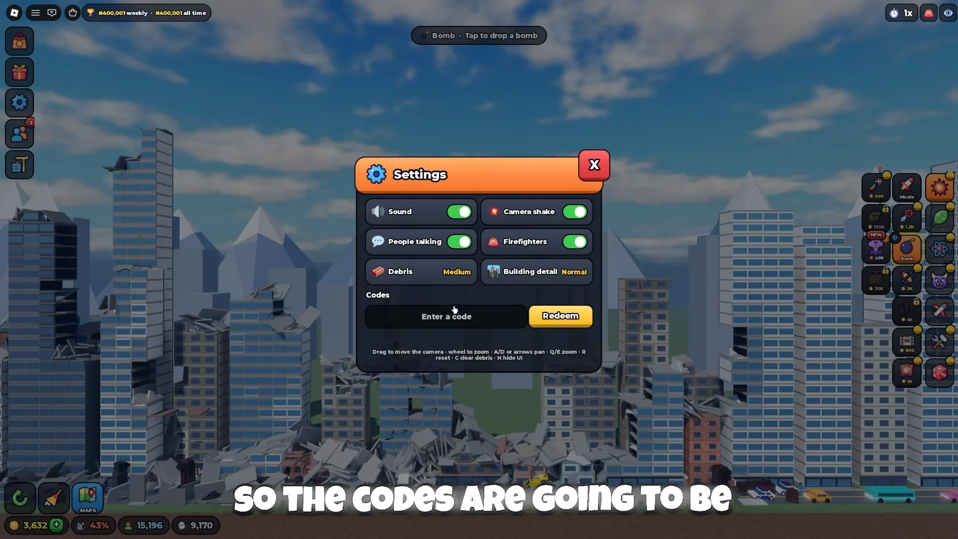 Settings & Codes Menu