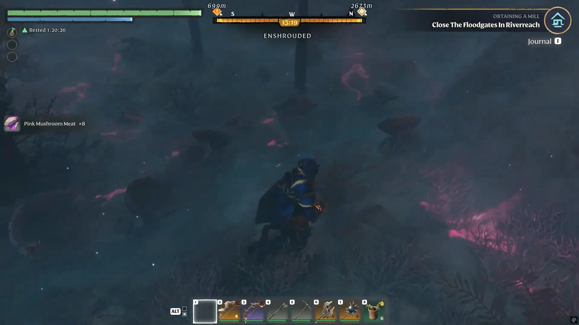 collecting more pink mushrooms in the Shroud