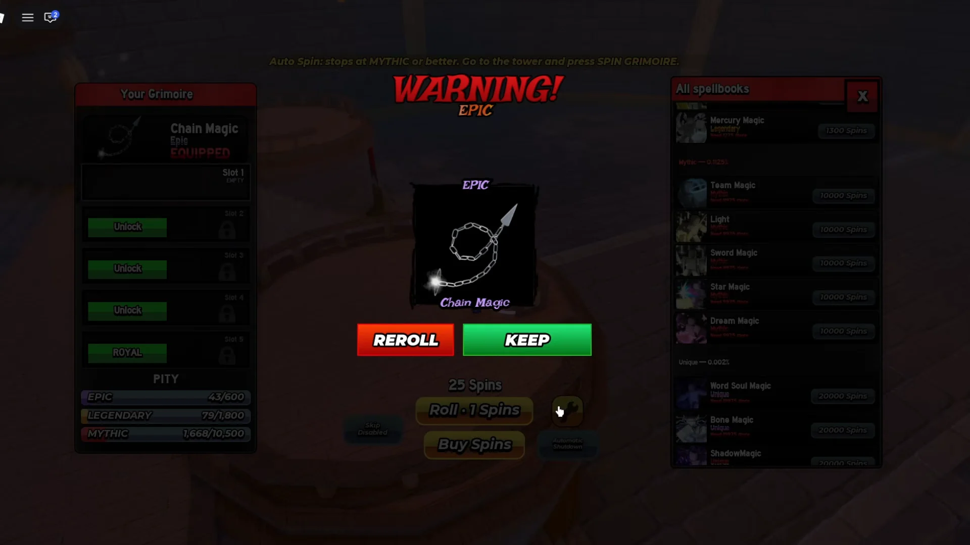 Rerolling spellbooks