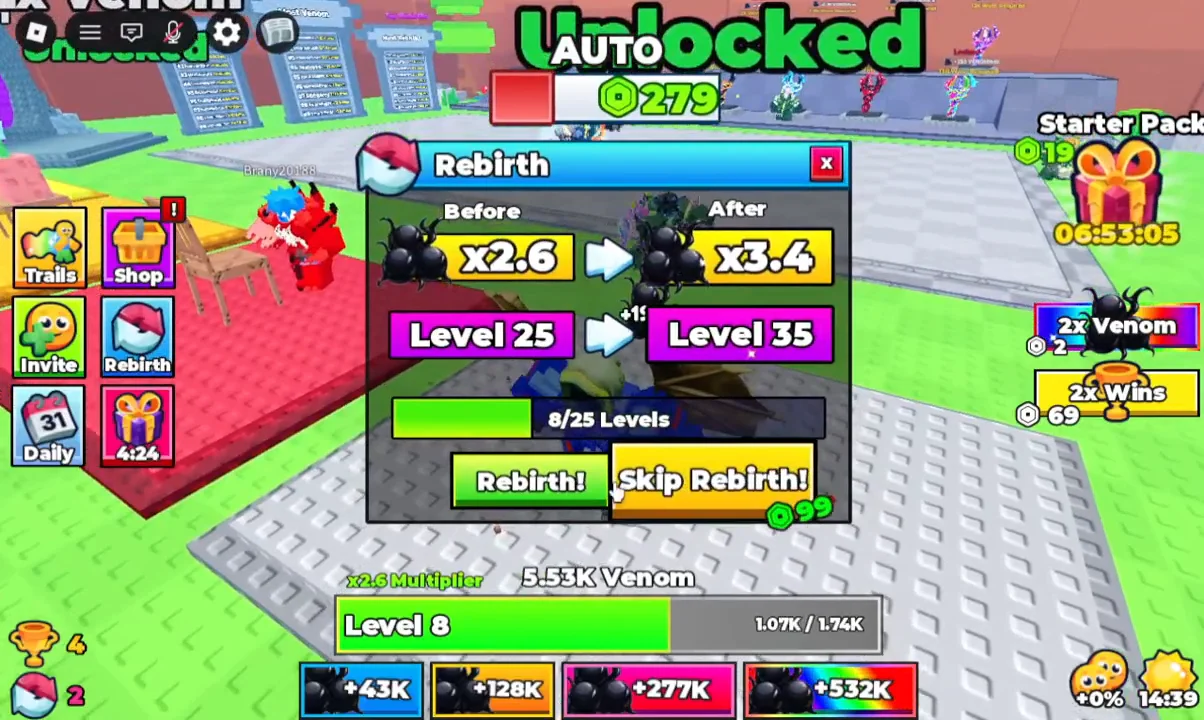 Rebirth Menu Requirements