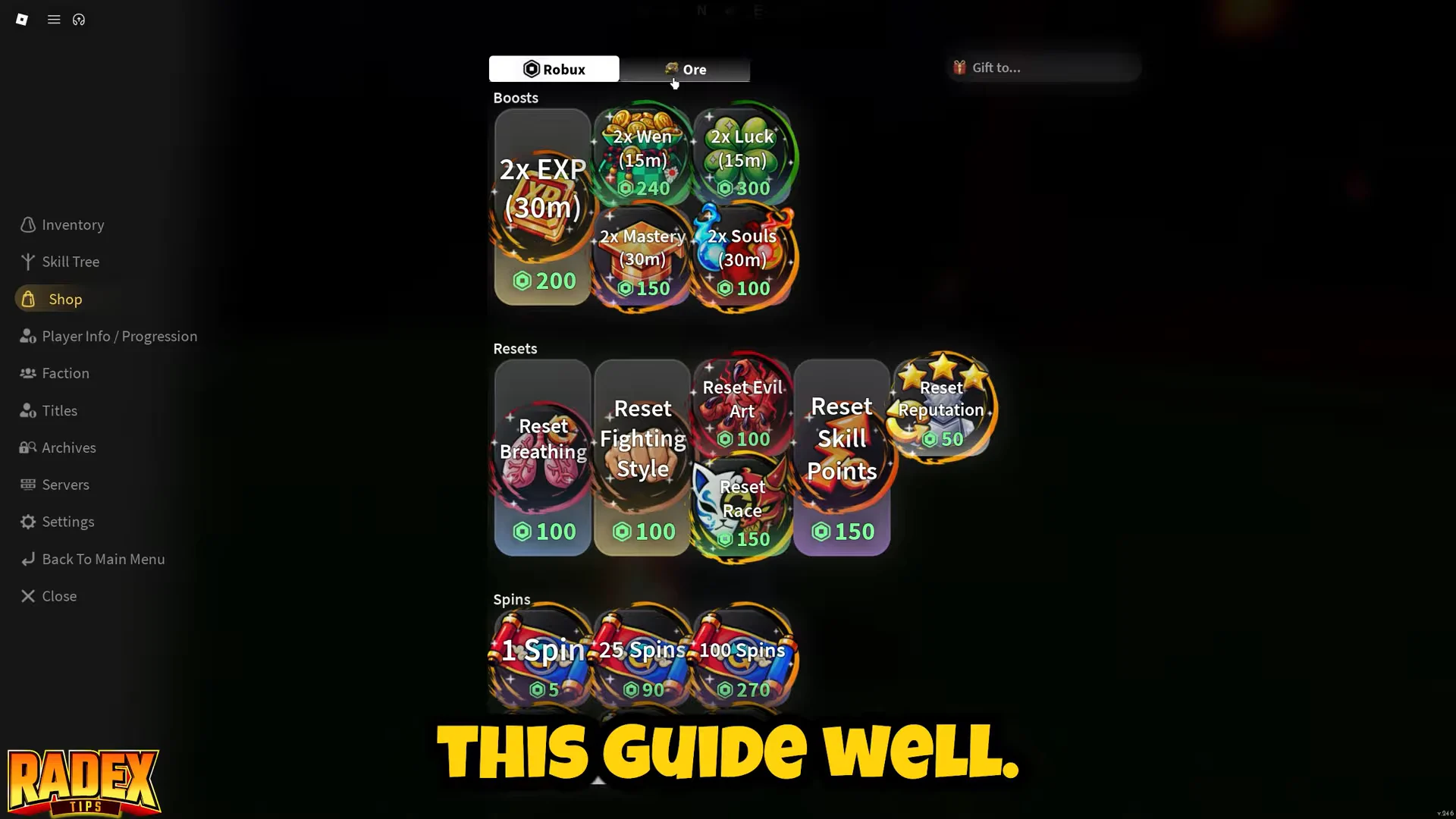 Accessing Shop Menu