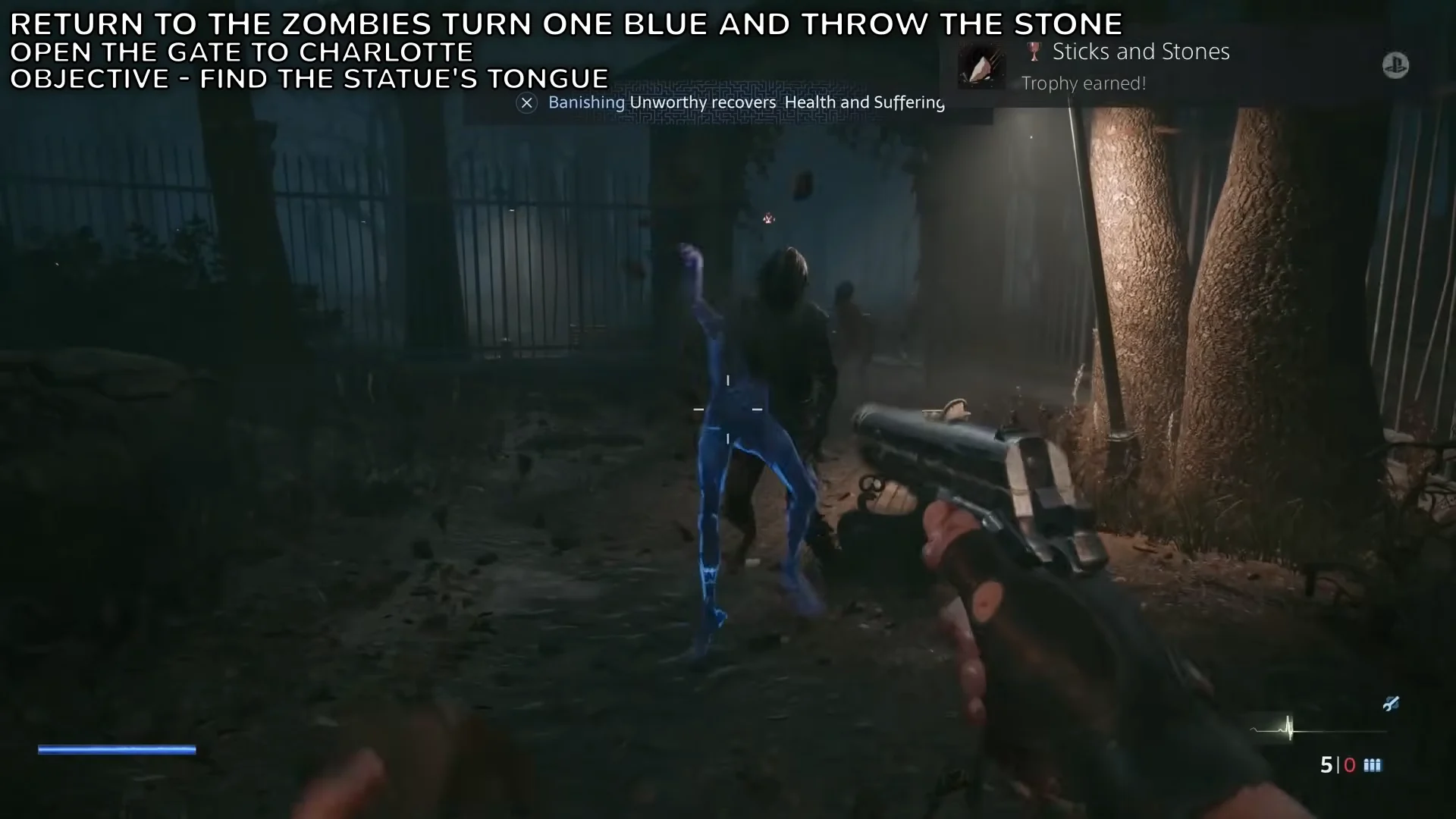 Picking Up Stone and Throwing at Blue Zombie