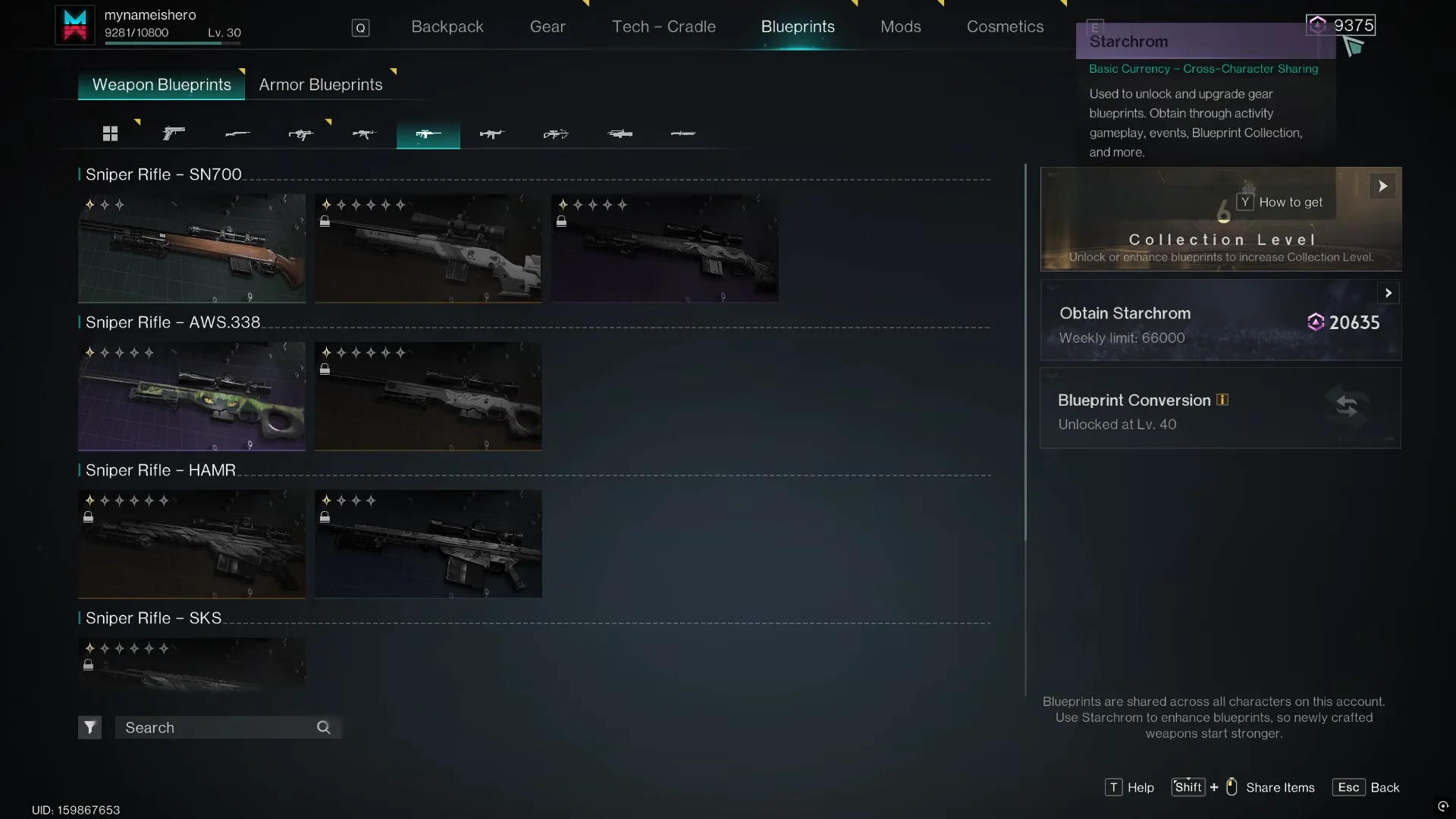 Blueprints Menu & Sniper Selection