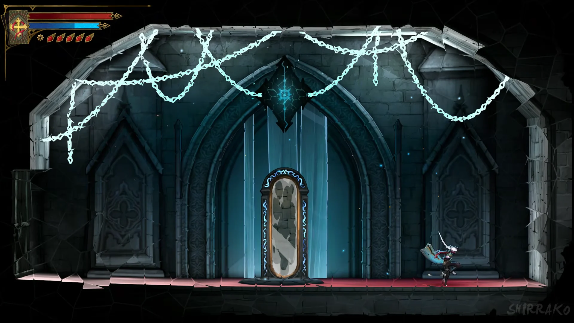 seal glowing above the mirror in the Hall of Mirrors Entrance