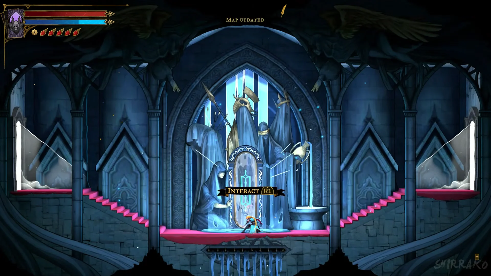 Main Hall mirror with hooded statues, Map updated