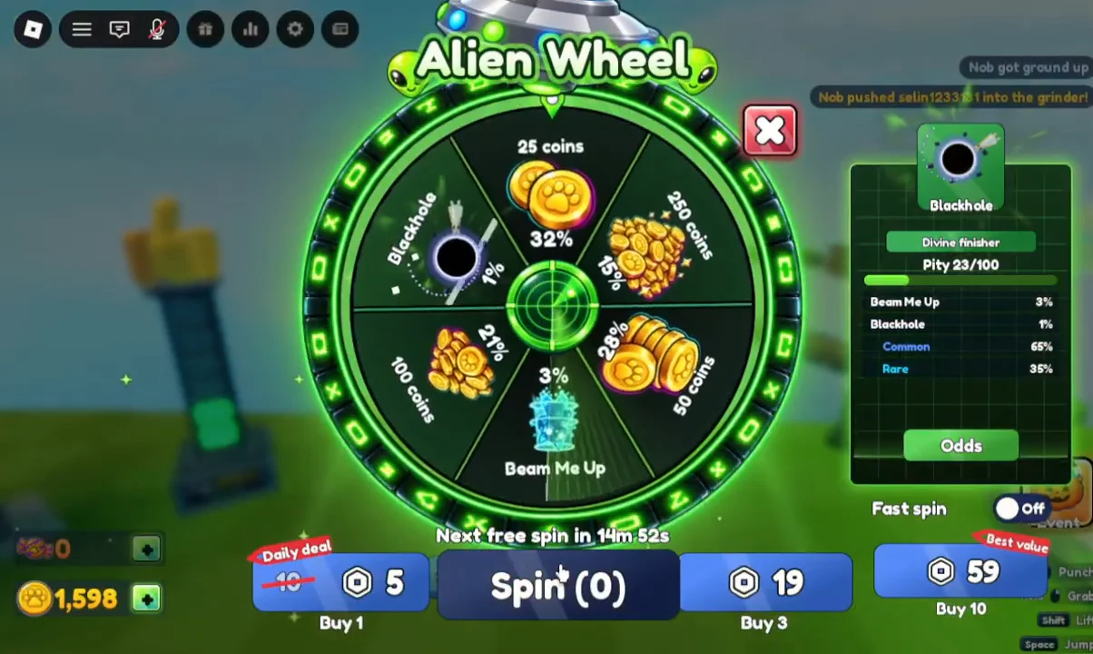 Alien Wheel interface and free spins