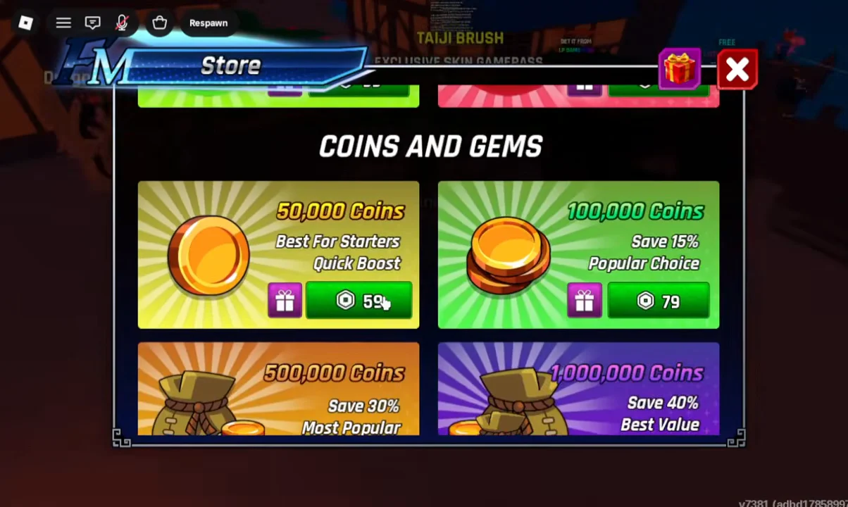 Store Menu & Robux Pricing