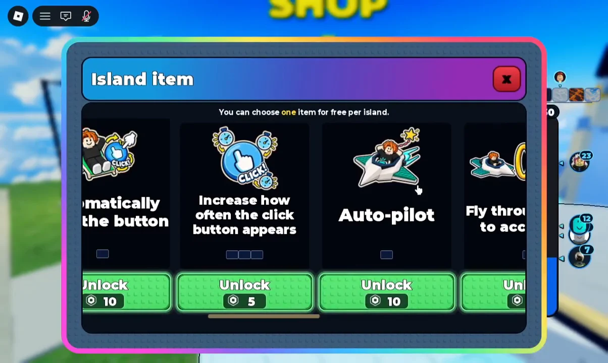 Browsing the island shop items