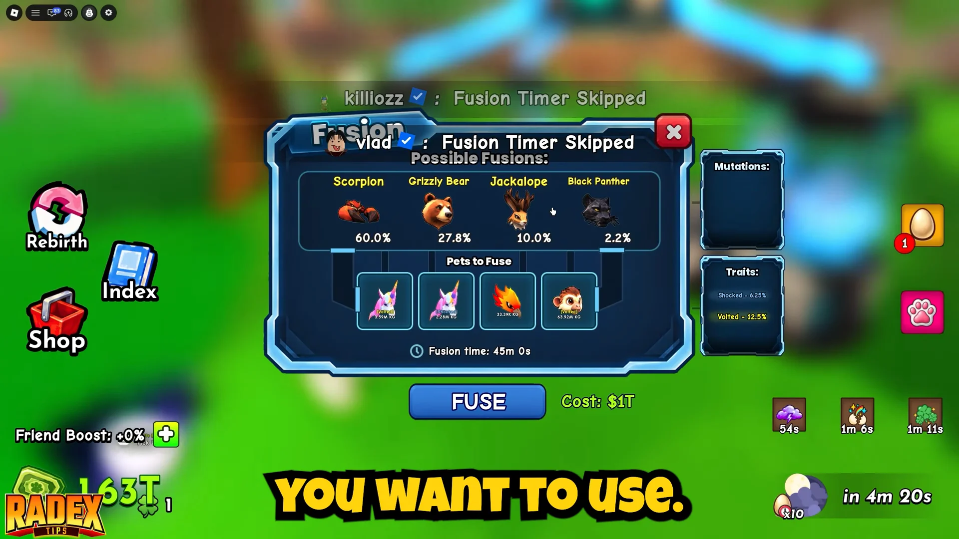 Filling Pedestals and Fusion Menu