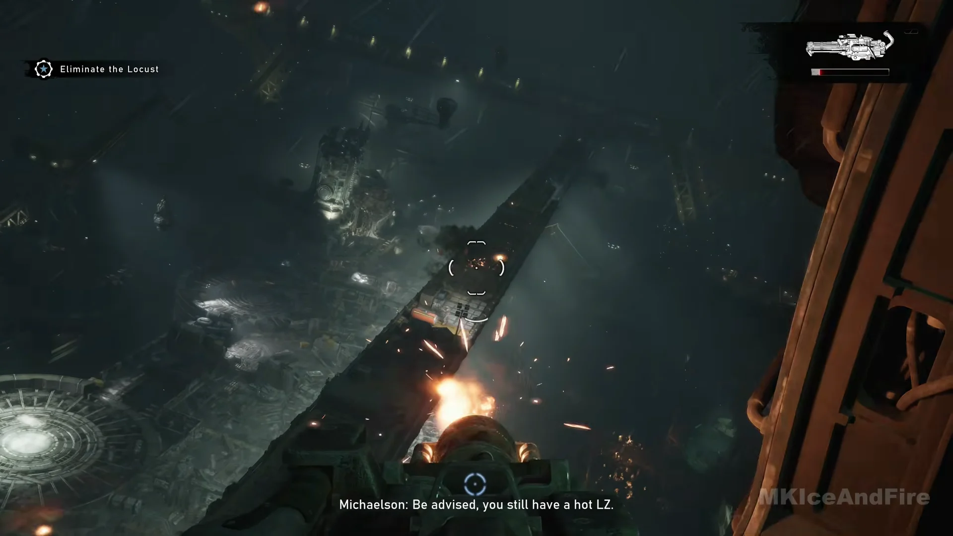 Strafing the dry-dock crane bridge