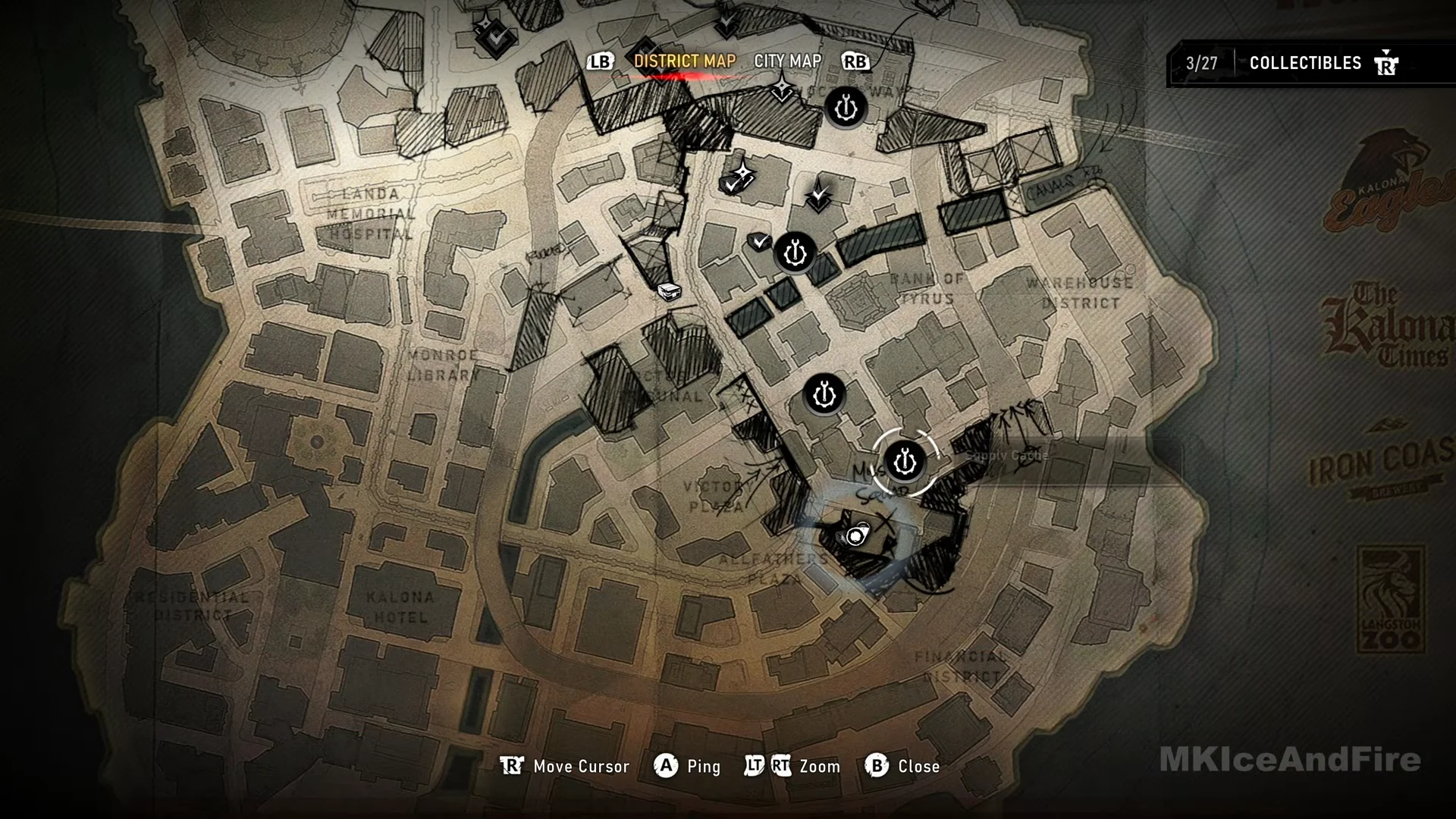District map with cache icons