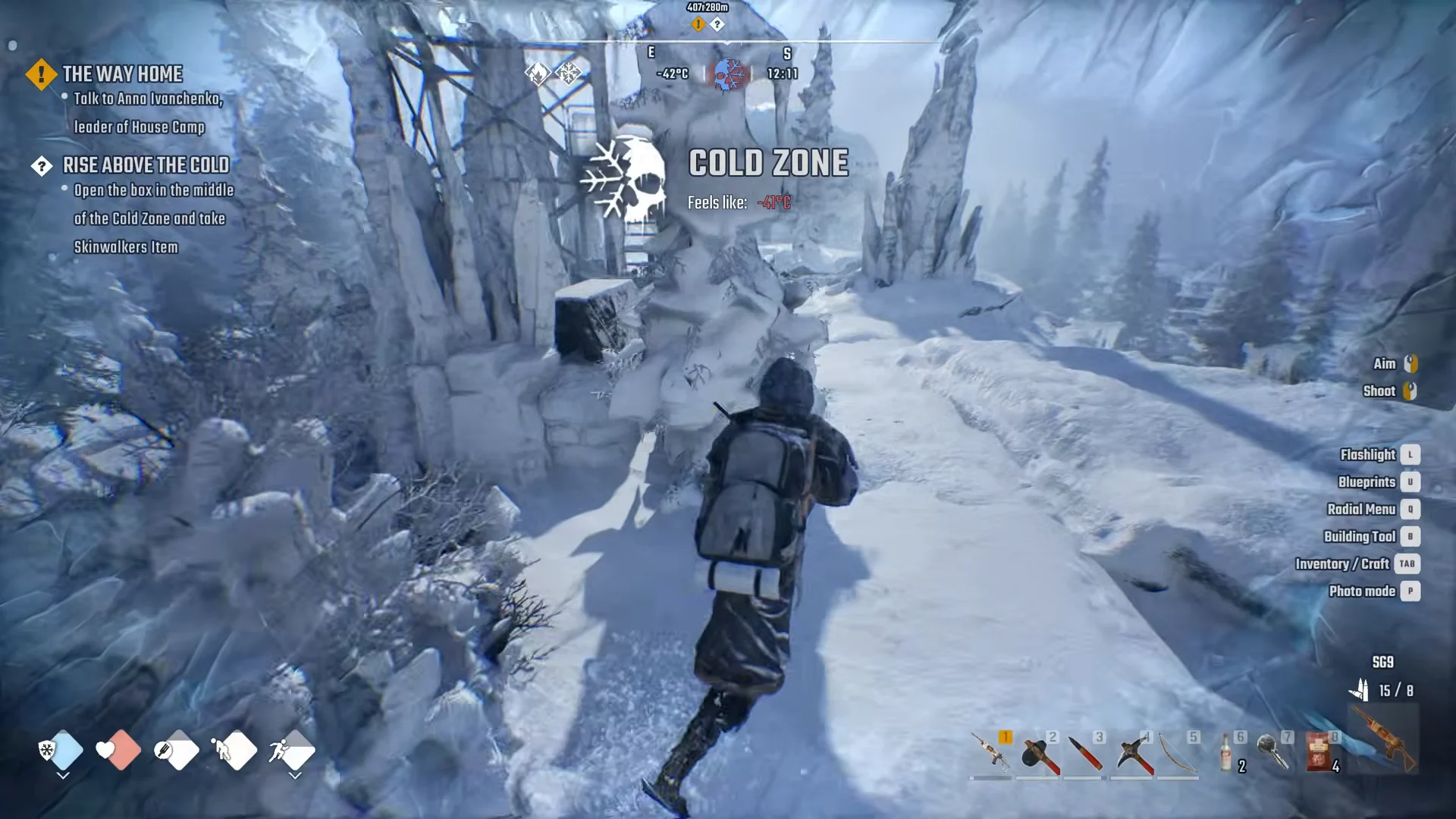 COLD ZONE banner at the iced watchtower