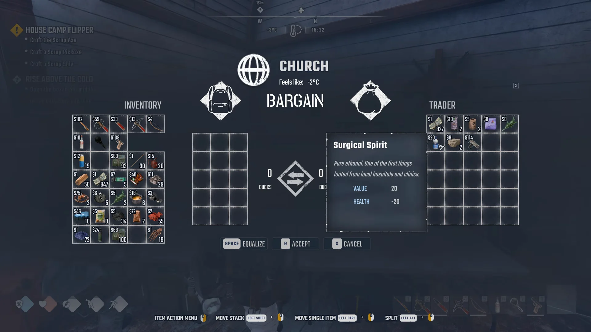 Bargain screen with trader shelf