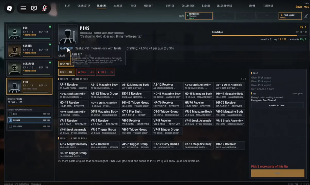 PINS Trader Menu
