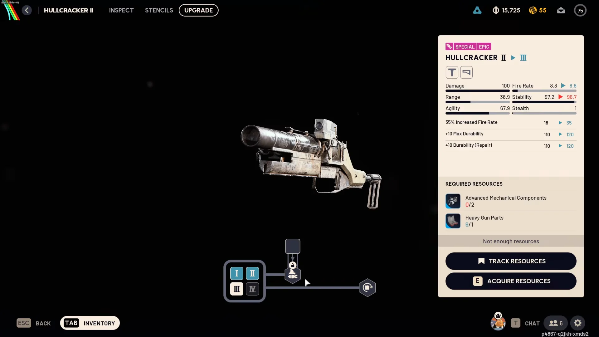 Inspecting Weapons and Upgrades