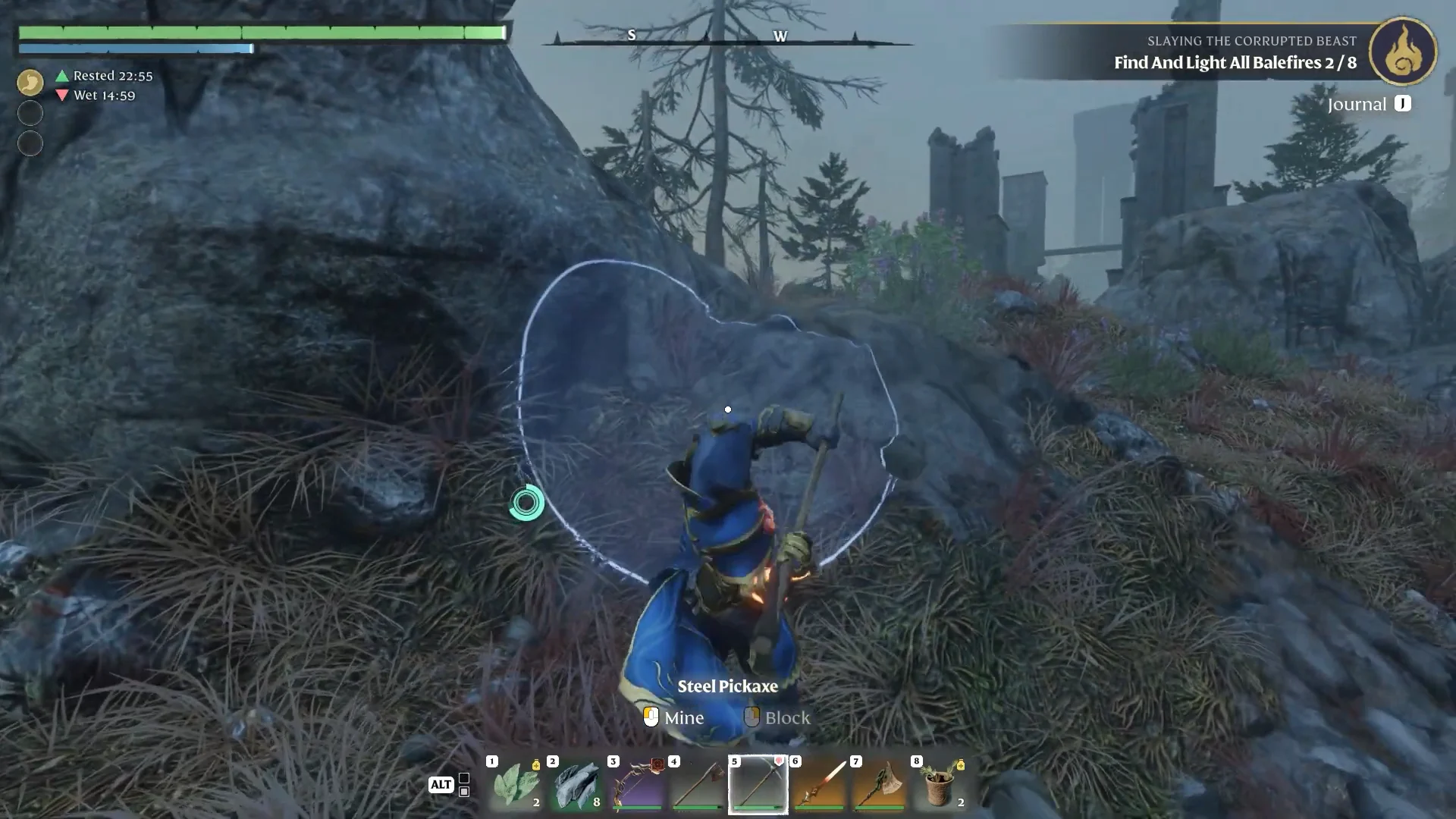 mining more grey rock with the pickaxe