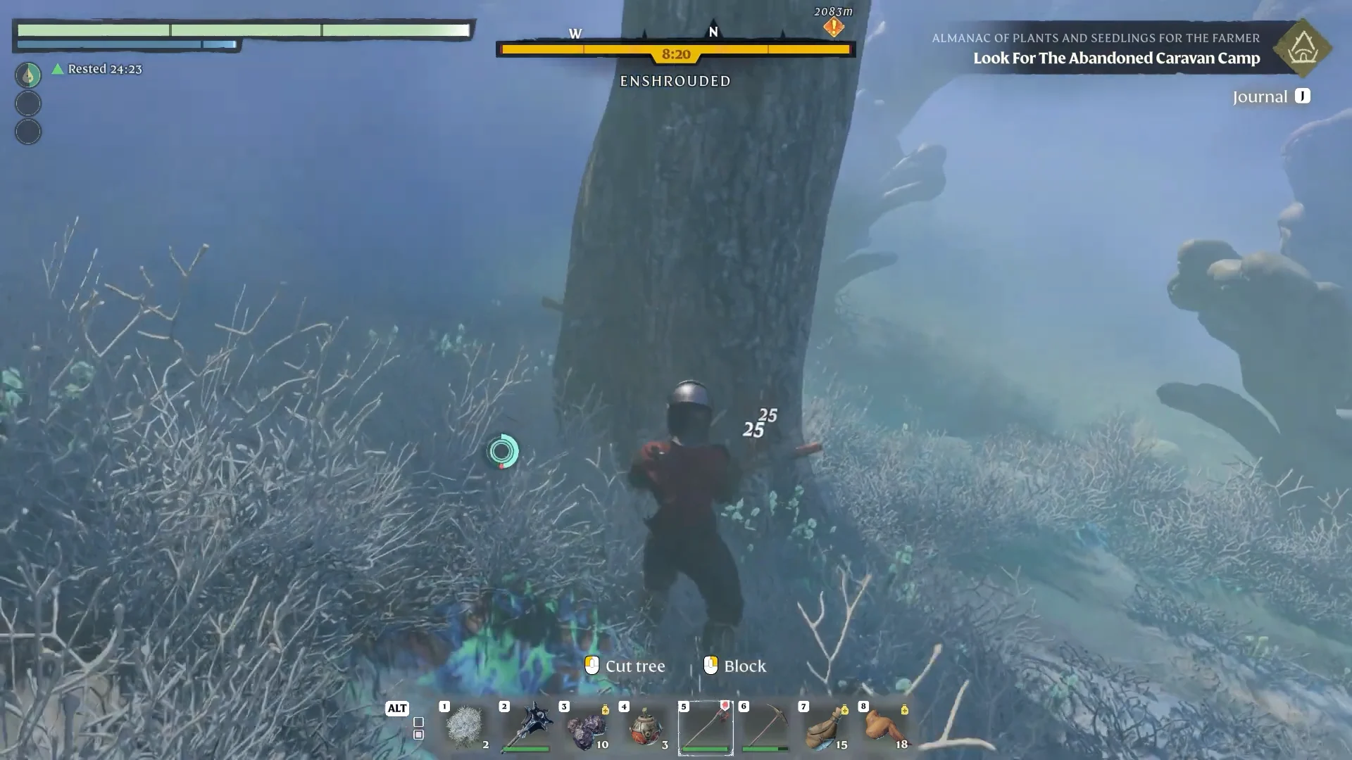 Chopping the dead tree with an axe