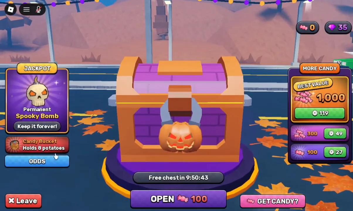 Candy Chest menu